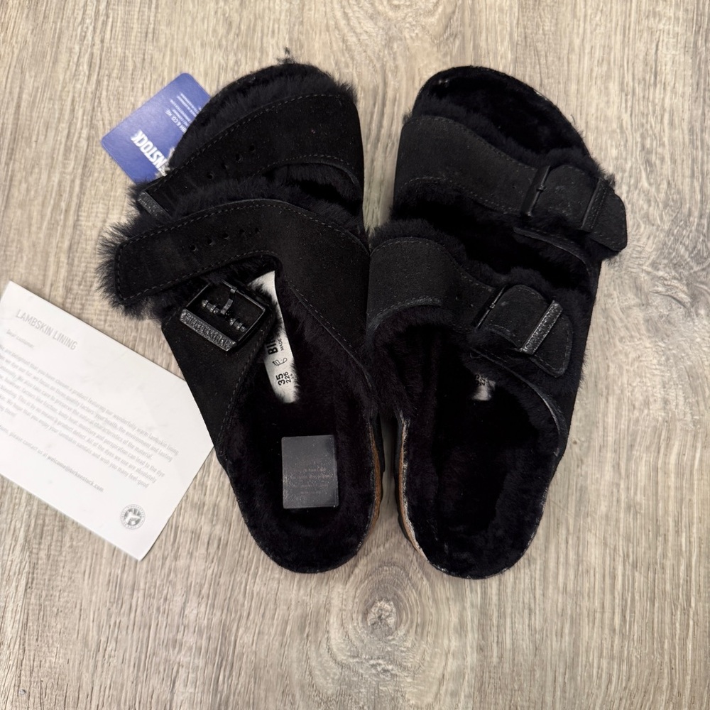 Birkenstock Arizona Black Shearling Wool - Adjustable Sandals EUR 35 Women 4 NEW - Picture 5 of 7